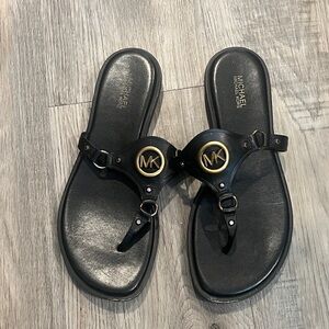 Michael Kors Black Slides with Gold Logo